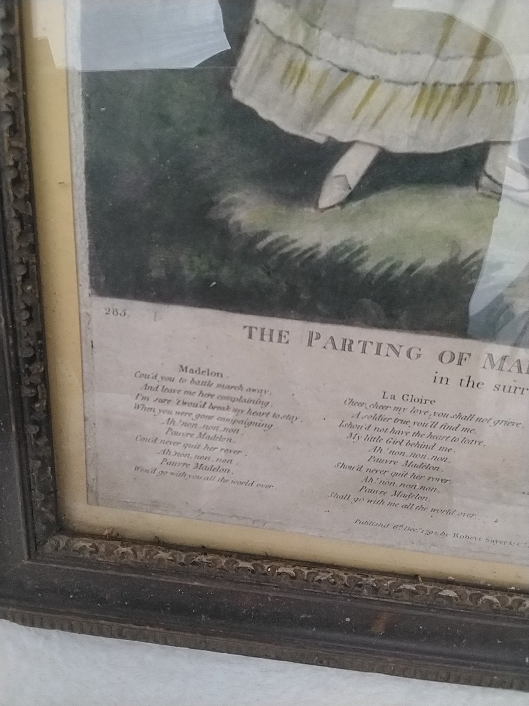 Antieke ingelijste prent: The Parting of Madelon & La Gloire, Ophalen of Verzenden