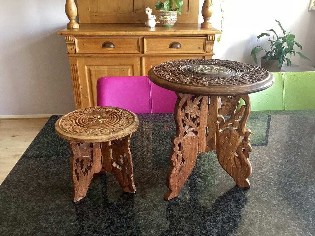 Houtsnijwerk, tafeltjes, hout, India, handgemaakt, vintage, Ophalen, Handgemaakt, Hout, Houtsnijwerk
