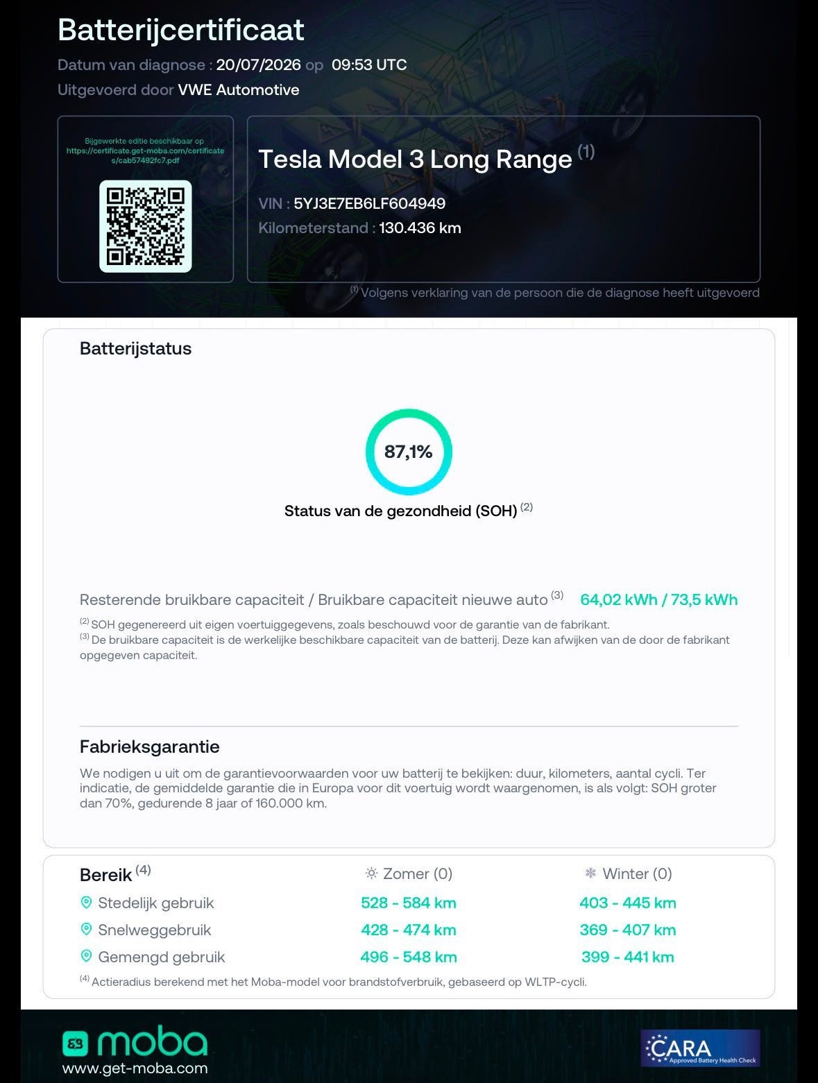 Tesla Model 3 Long Range AWD 75 kWh|SOH87%|Pano|Cam|Stoelver, Auto's, Tesla, Automaat, 530 km, 84 €/maand, Te koop
