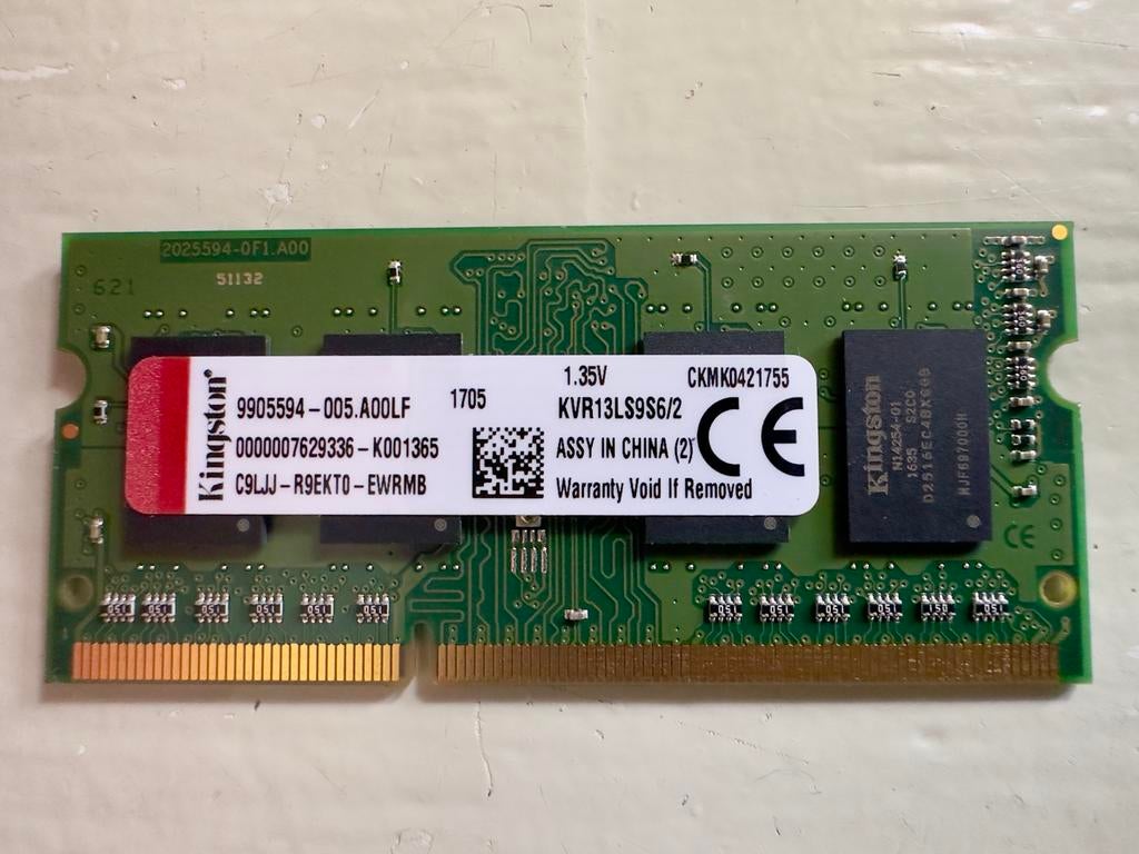 Kingston 2GB DDR3L 1.35V RAM Geheugen KVR13LS9S6/2, Computers en Software, RAM geheugen, DDR3, Ophalen of Verzenden, Zo goed als nieuw