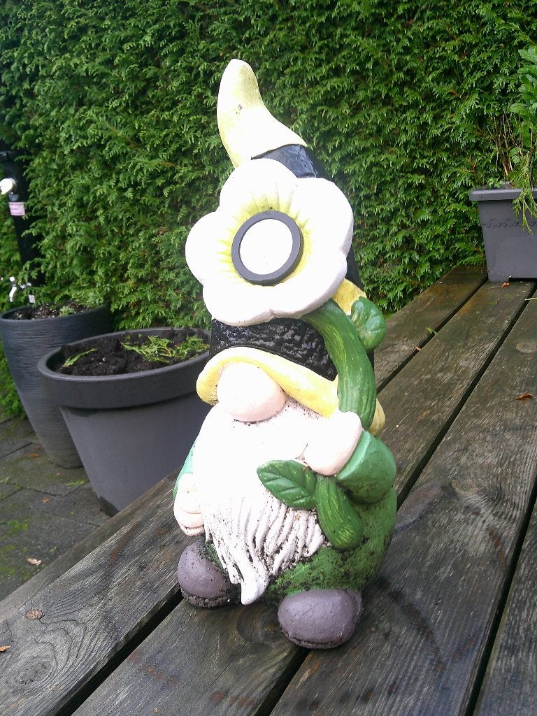 tuinkabouter met lichtje, Ophalen, Gebruikt, Beton, Tuinkabouter