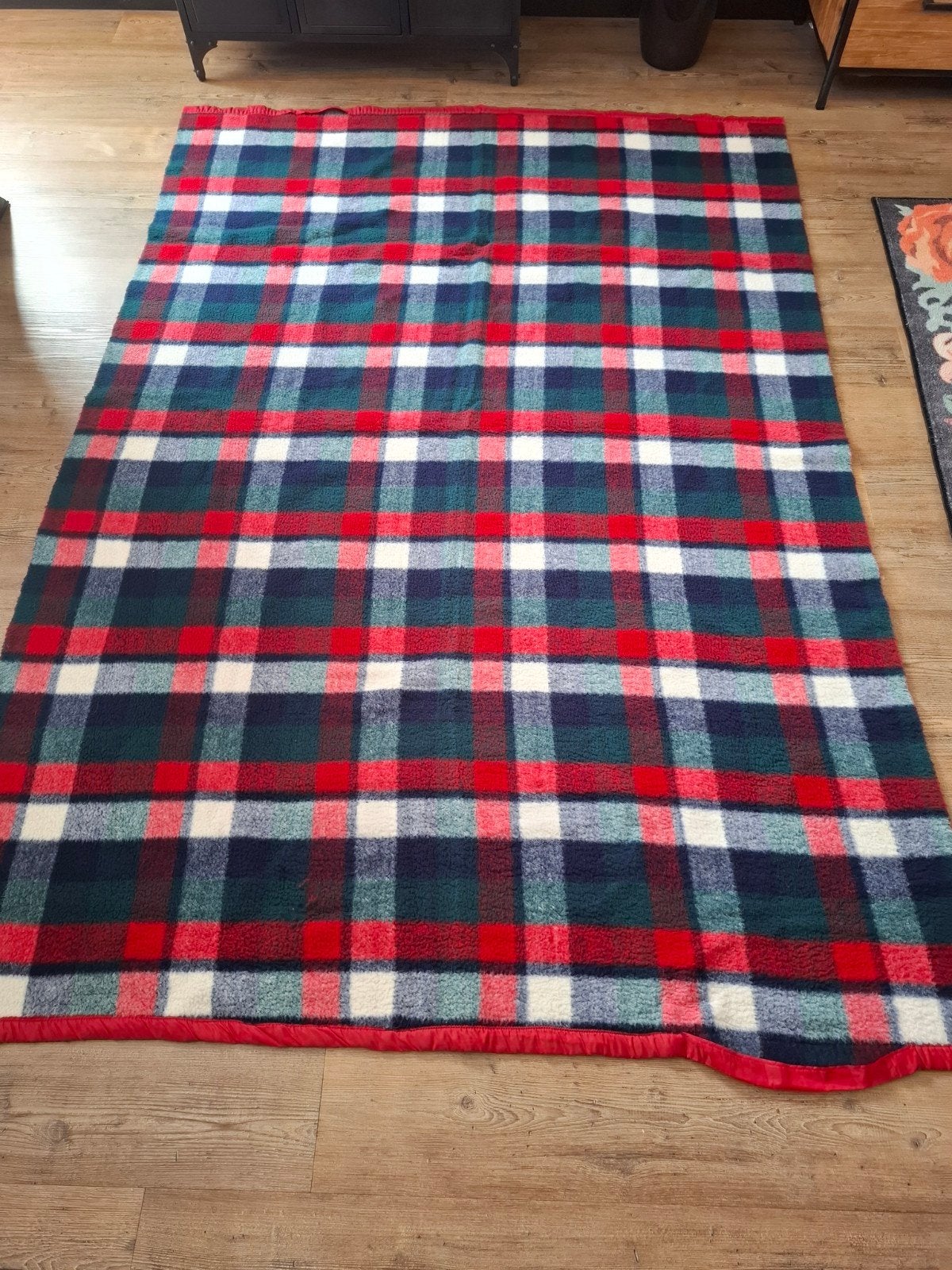 Vintage AaBe Dralon Deken - Rood Geruit 160x230 cm, Gebruikt, 150 tot 200 cm, 200 cm of meer, Ophalen of Verzenden