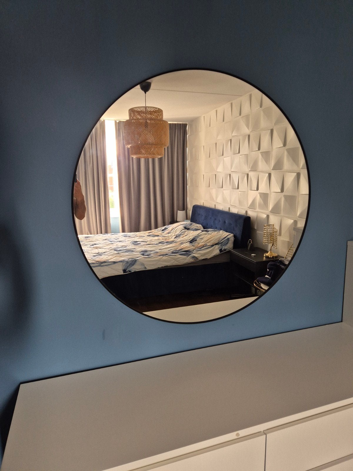 IKEA LINDbyn spiegel - Rond, zwart frame, Ophalen, 100 tot 150 cm, Rond, Zo goed als nieuw
