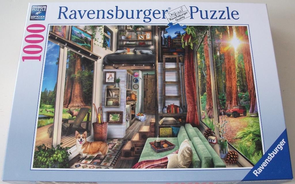 Puzzel *** REDWOOD FOREST TINY HOUSE *** 1000 stukjes, Hobby en Vrije tijd, Denksport en Puzzels, Zo goed als nieuw, Legpuzzel