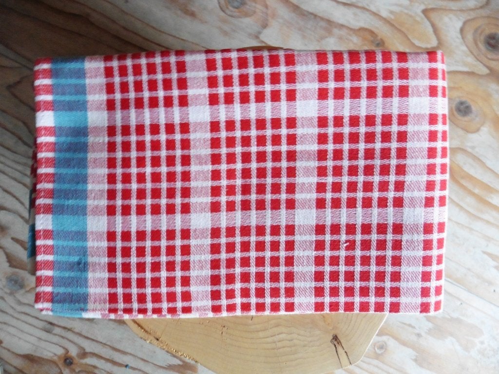 Retro Theedoek rood blauw wit echt vintage jaren 80, Huis en Inrichting, Katoen, Wasbaar, Nieuw, Rood