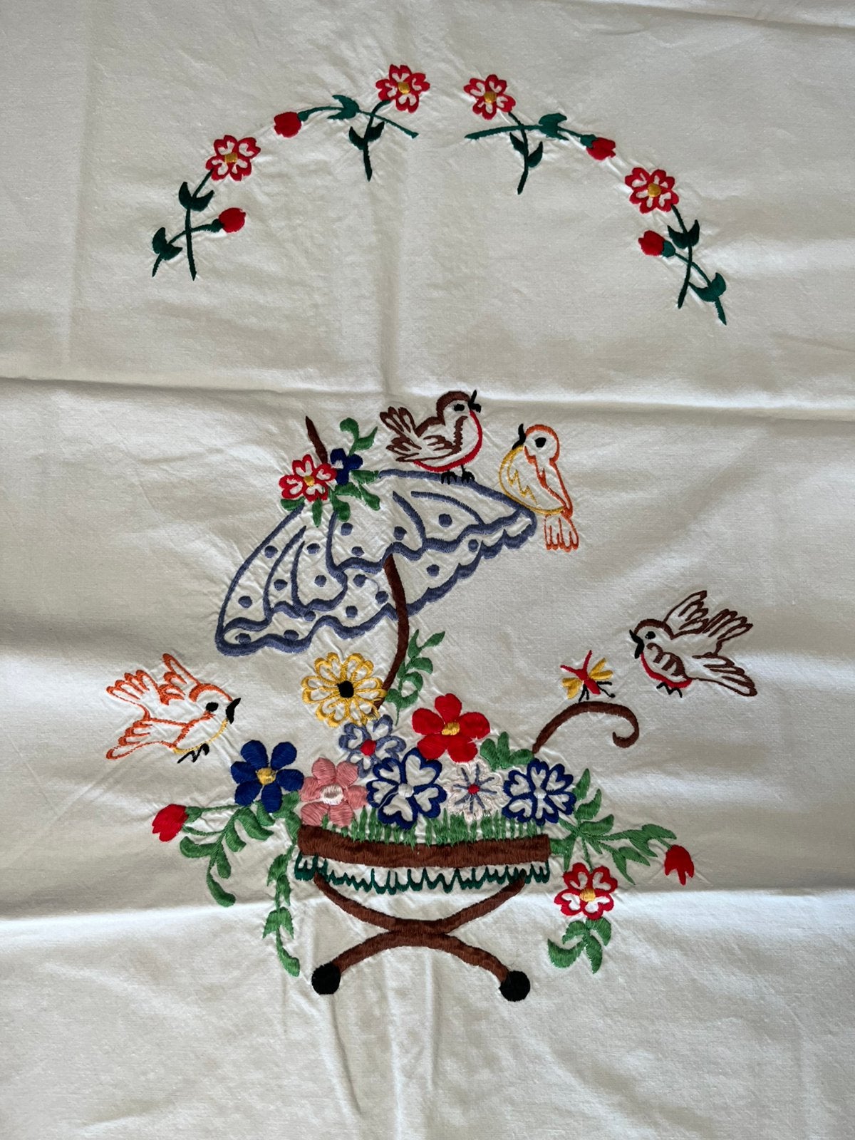 Keukenrekje doek bloem vogel kantenrandje vintage, Ophalen of Verzenden