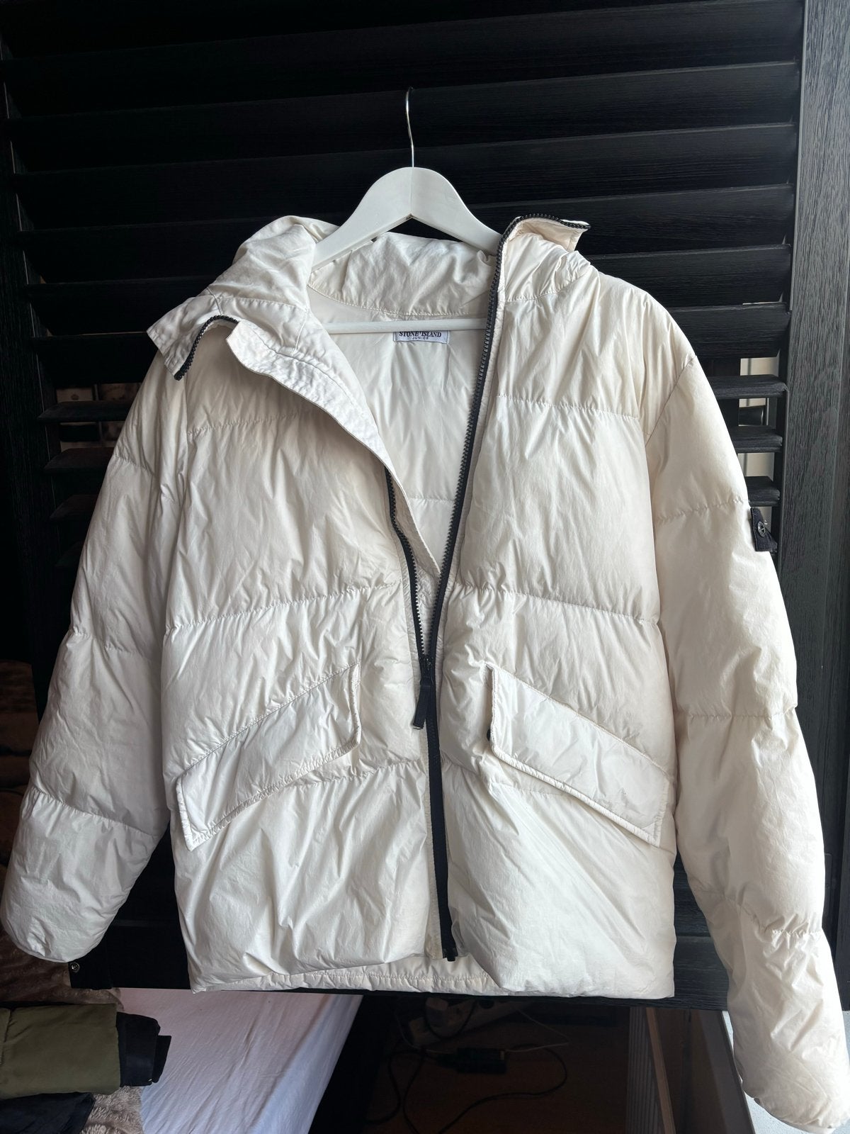 Stone Island Junior Winterjas - Crème/Wit, Ophalen of Verzenden, Gedragen, Wit