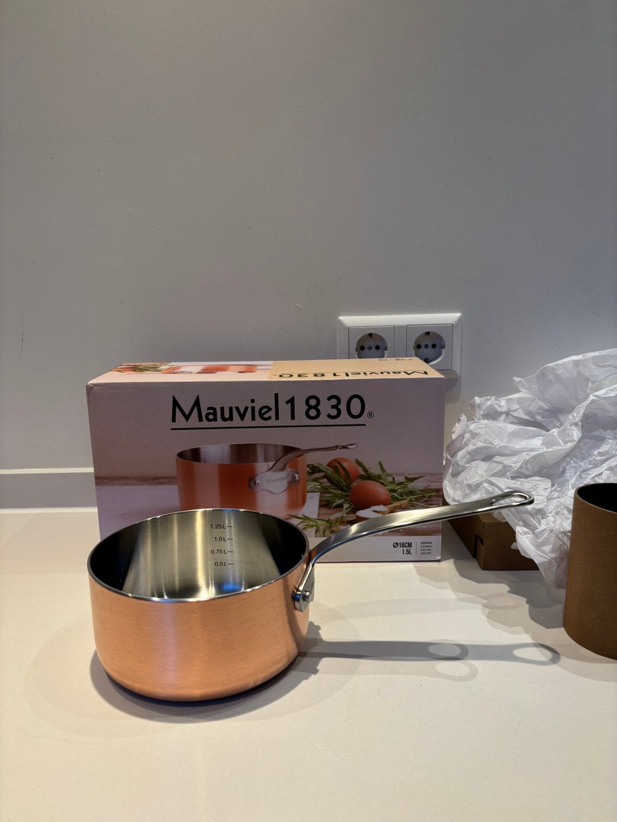 Nieuwe Mauviel 1830 Sauspan 16 cm rvs/koper 1,49 L, Huis en Inrichting, Keuken | Potten en Pannen, Kookpan of Snelkookpan, Overige materialen