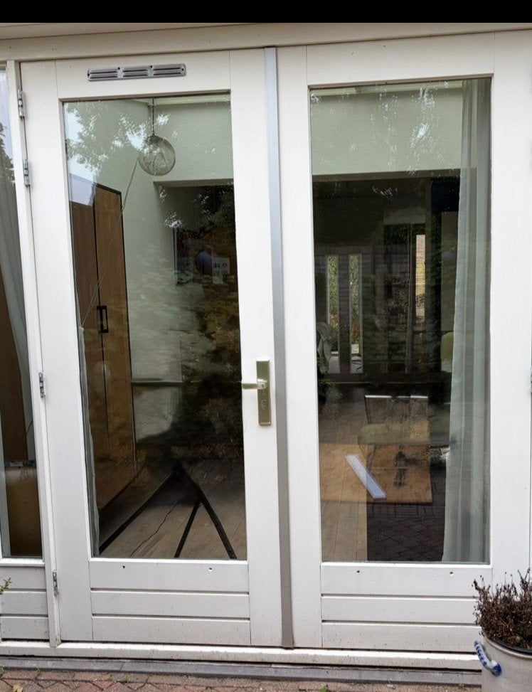 Dubbele tuindeuren met glas, Doe-het-zelf en Verbouw, Gebruikt, 215 cm of meer, Buitendeur, Hout