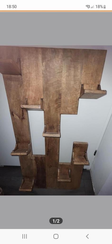 Wijnrek van mangohout voor aan de muur, Huis en Inrichting, Woonaccessoires | Wijnrekken, Ophalen, Zo goed als nieuw, Hout, 75 cm of meer