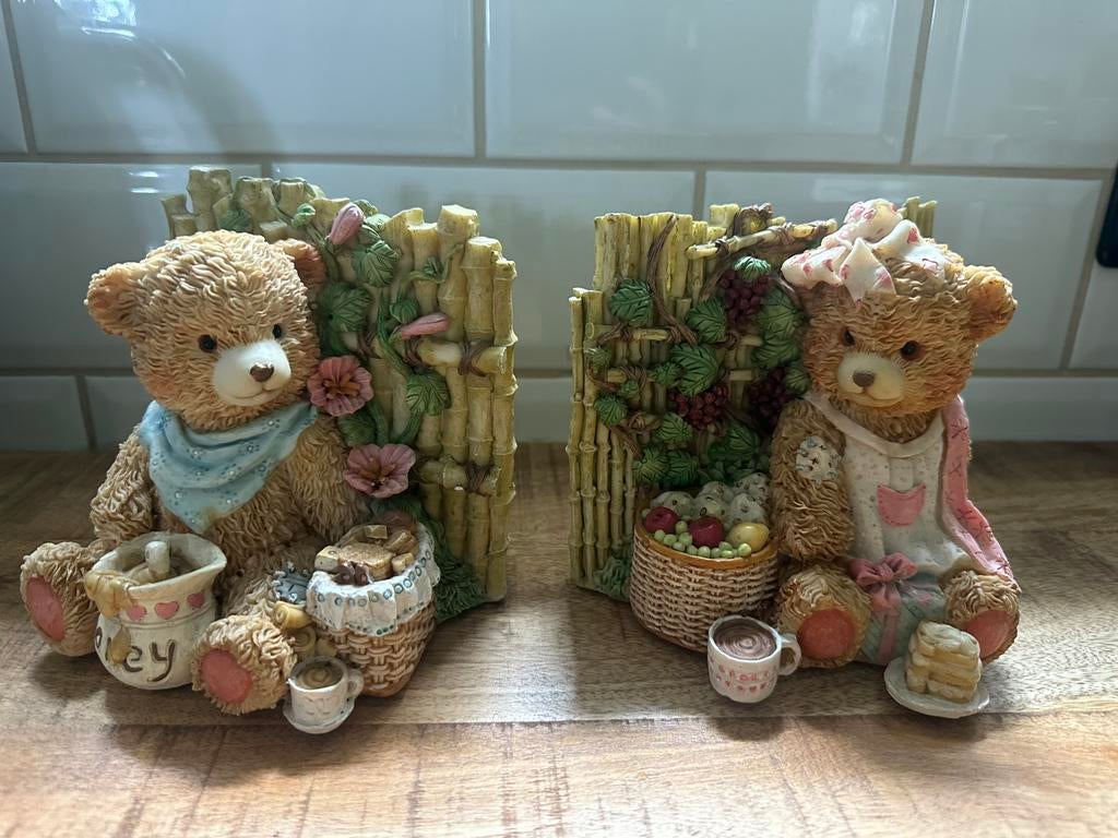 Boekensteun beren bamboe (set 1), Verzamelen, Beren en Cherished Teddies, Ophalen of Verzenden, Zo goed als nieuw, Stoffen beer