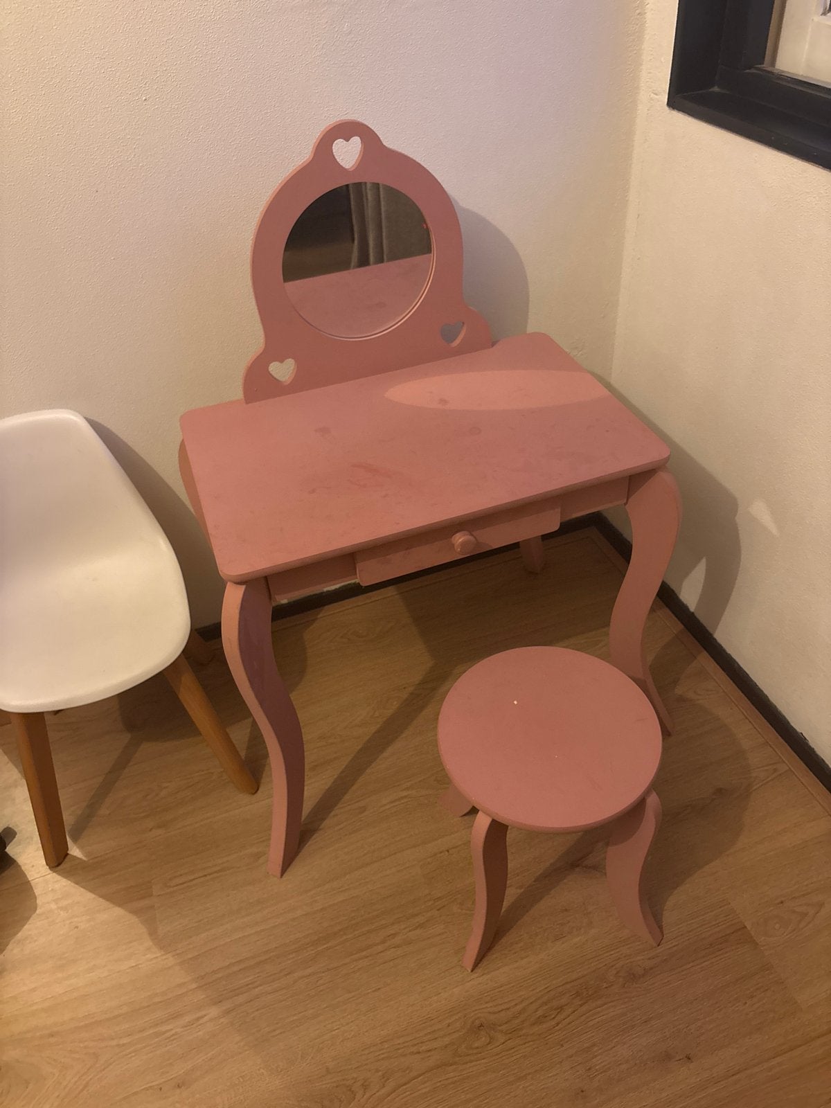 Roze kaptafel met spiegel en krukje voor kinderen, Ophalen, Gebruikt, Meisje