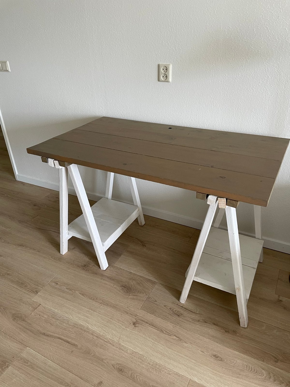 Bureau 120x70cm met schragen - Hout, Ophalen, Gebruikt, Hout, Bruin