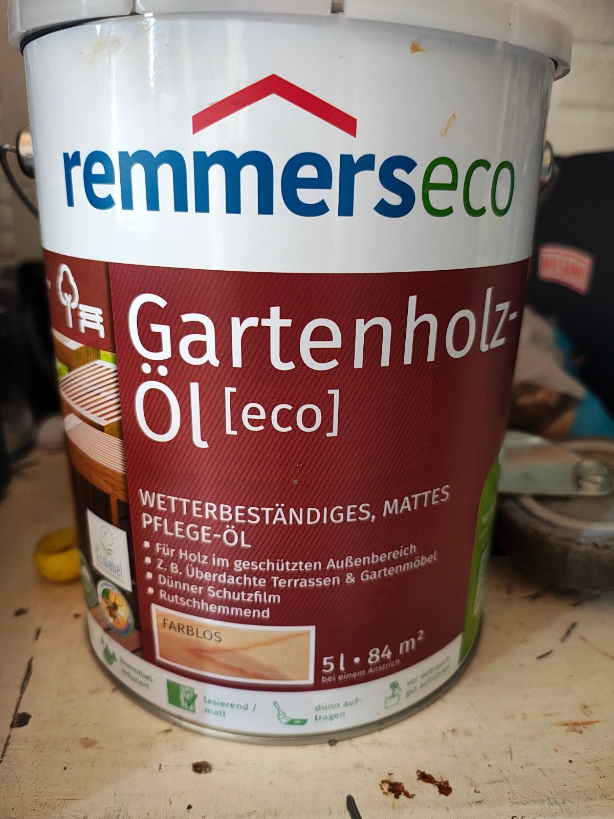 Remmers tuinhout olie (Eco Douglas). 5L (-ca 100ml), Doe-het-zelf en Verbouw, Verf, Beits en Lak, Ophalen of Verzenden, Nieuw