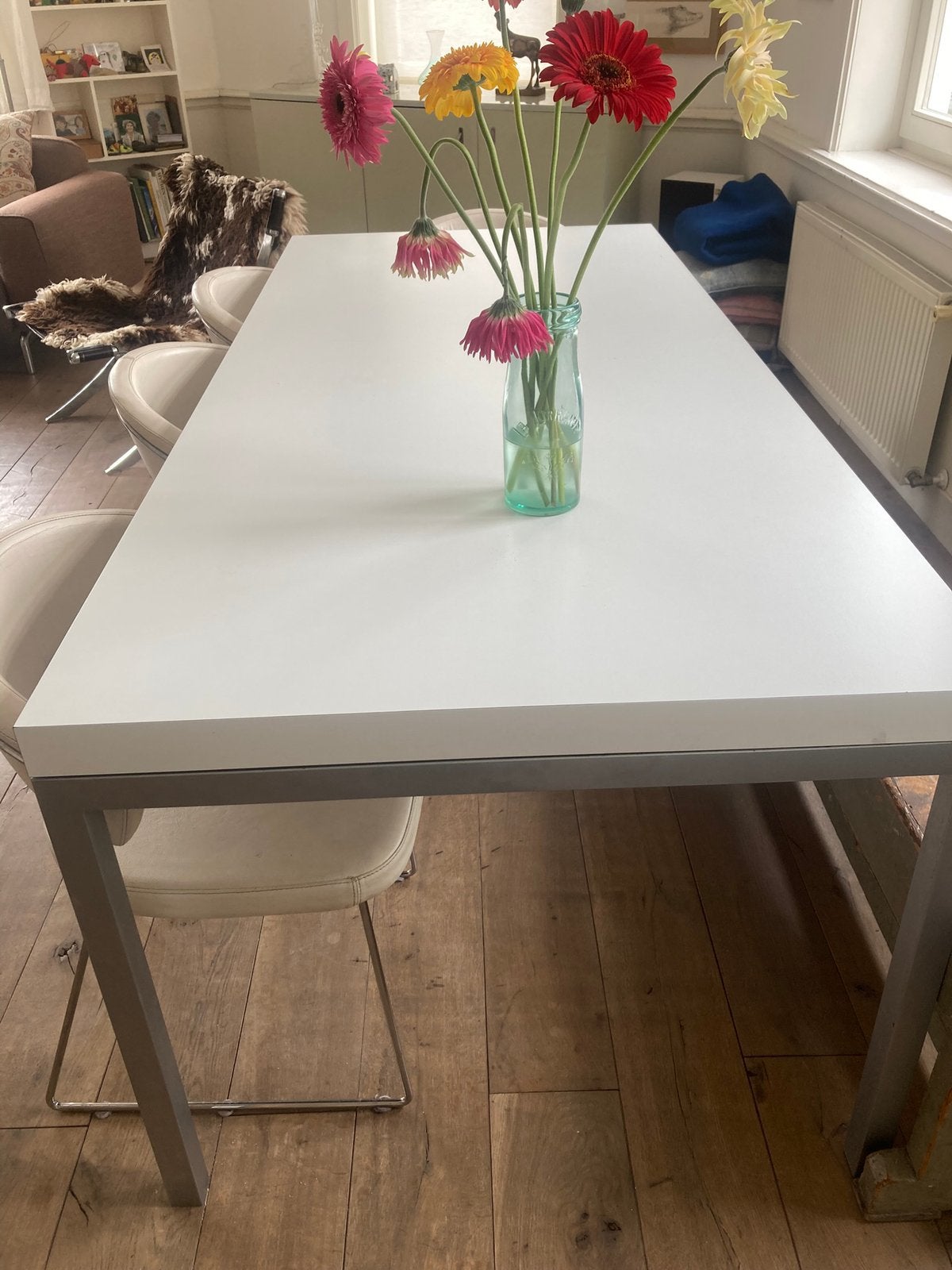 Witte tafel, 200 x 90, Huis en Inrichting, Tafels | Eettafels, Ophalen, 50 tot 100 cm, Zo goed als nieuw, Vijf personen of meer