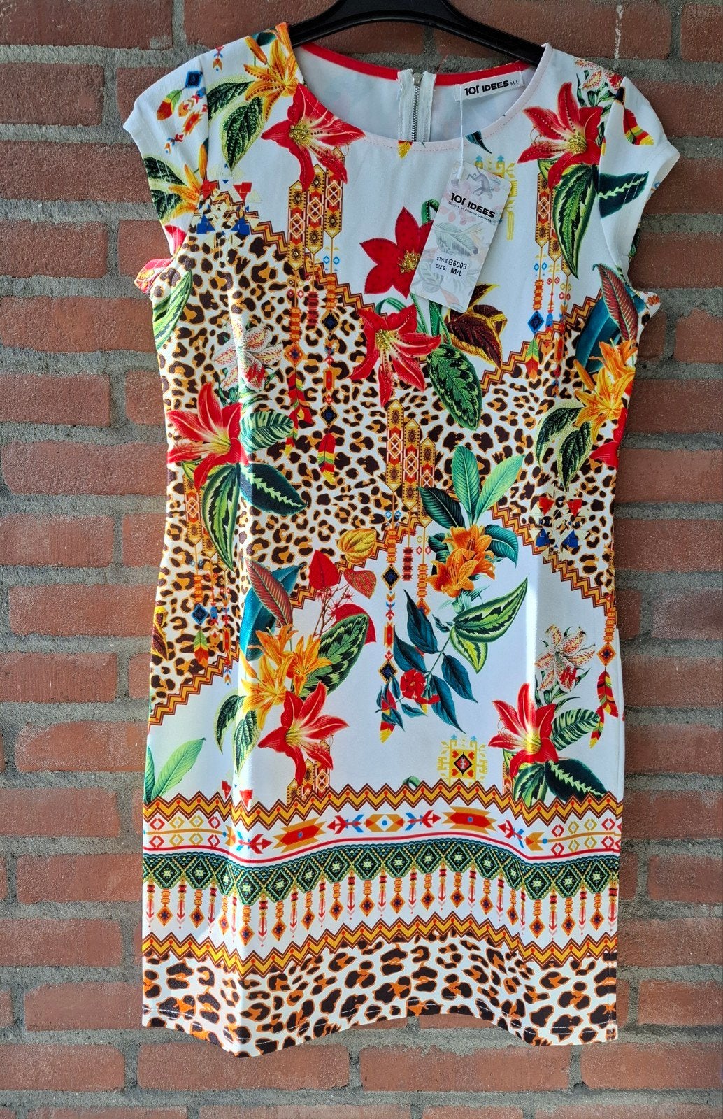 Zomer jurk 101 Idees met bloemen en dierenprint M/L . Nieuw, Kleding | Dames, Maat 38/40 (M), Wit, 101 IDEES, Nieuw