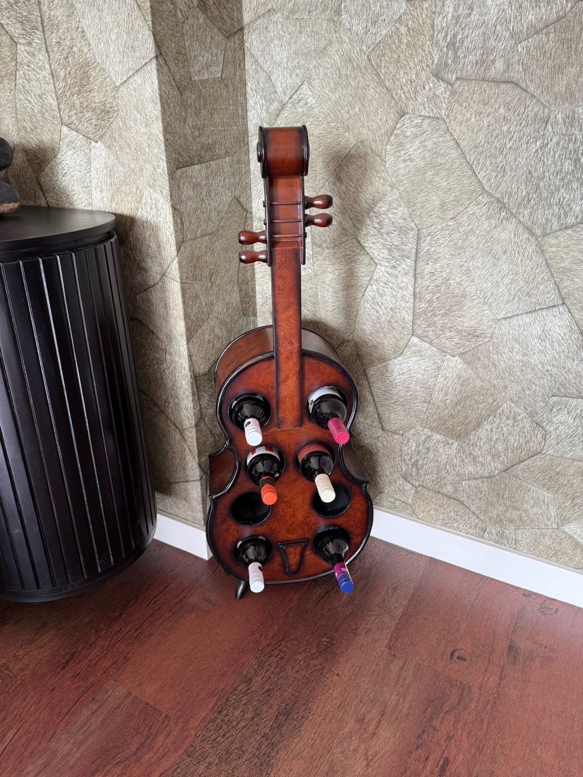 Uniek Basgitaar Wijnrek - Houten Flessenhouder, Ophalen, 5 tot 15 flessen, Zo goed als nieuw, 75 – 100