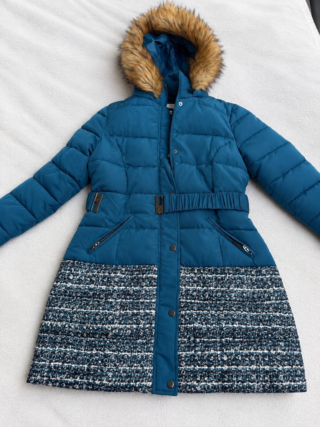 Nieuwe Dames Jas met Bontkraag en Tweed Details, Ophalen of Verzenden, Nieuw, Maat 38/40 (M), Blauw