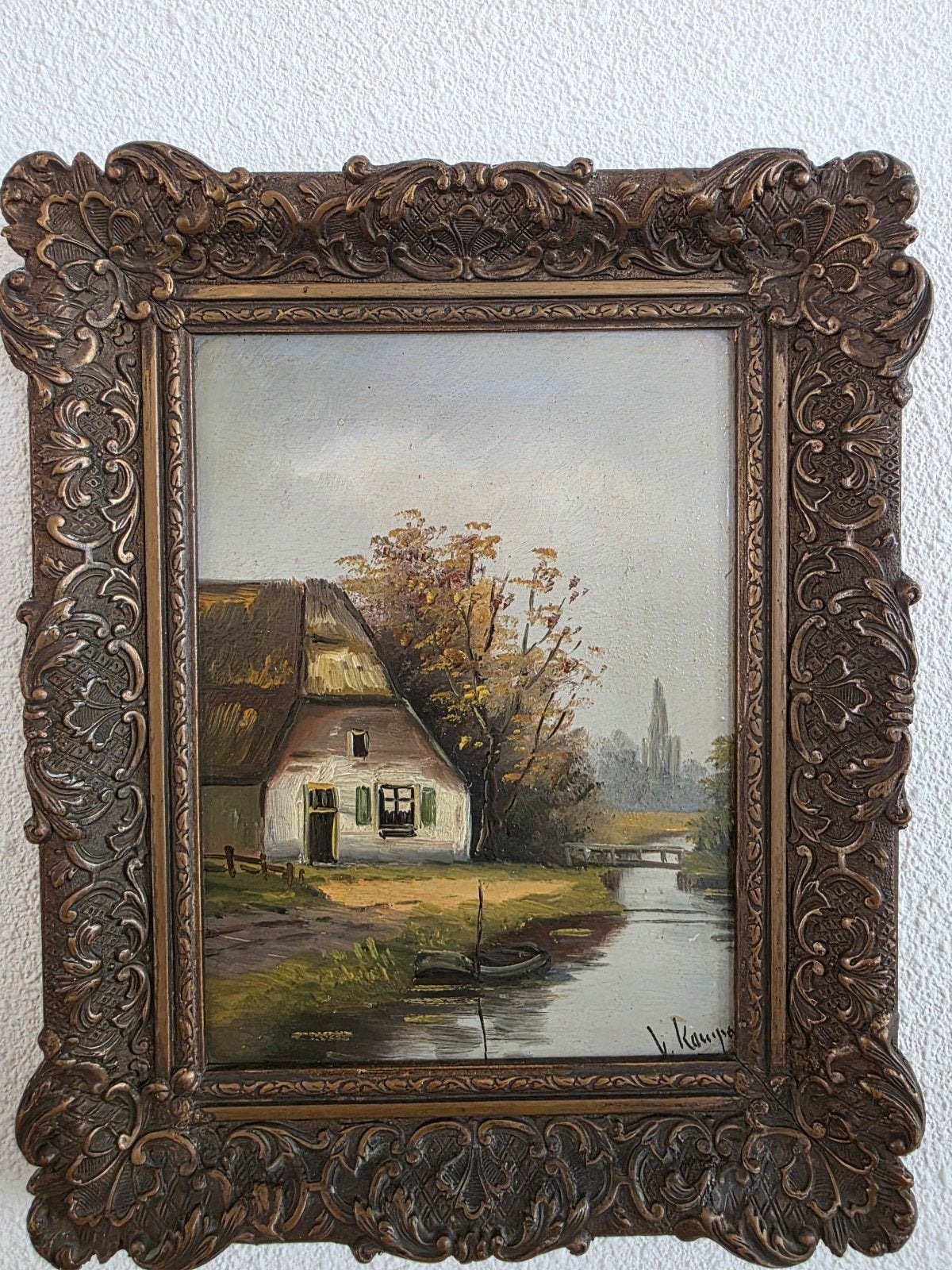 Olieverfschilderij: Hollands Landschap met Boerderij, Antiek en Kunst, Ophalen