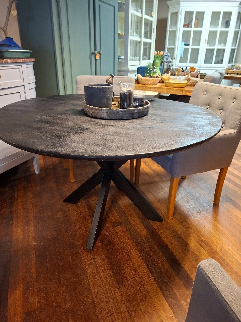 **SUPERSALE** Ronde industriële zwart eettafel matrixpoot, Huis en Inrichting, Tafels | Eettafels, Rond, Zo goed als nieuw, Vijf personen of meer