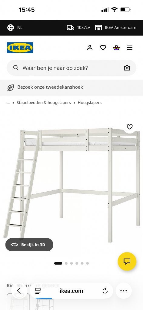 Hoogslaper ikea, Huis en Inrichting, Slaapkamer | Stapelbedden en Hoogslapers, Ophalen, Gebruikt, Hoogslaper, 200 cm