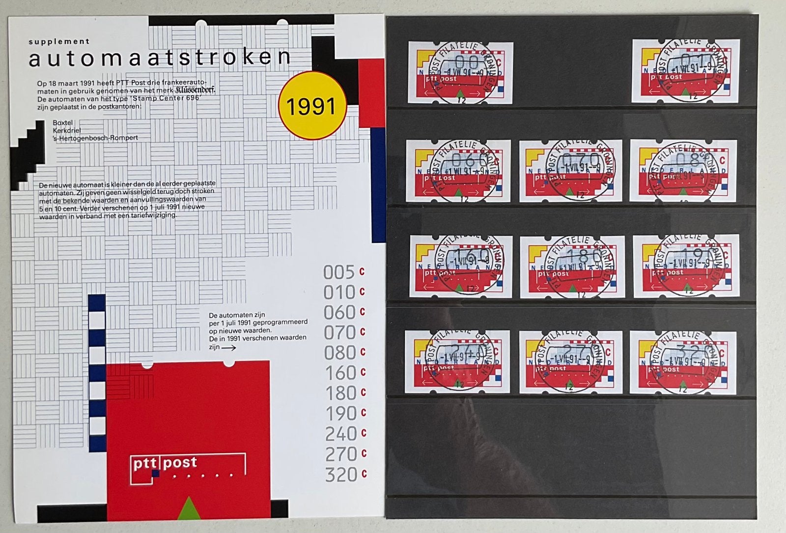 PTT Post Automaatstroken 1991 - Gestempeld filatelistisch., Ophalen of Verzenden, Na 1940, Gestempeld