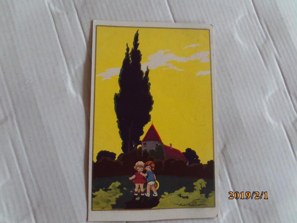 oude kinderkaart 2 kindjes zien schaduw, Ophalen of Verzenden, 1960 tot 1980, Ongelopen, Kinderen