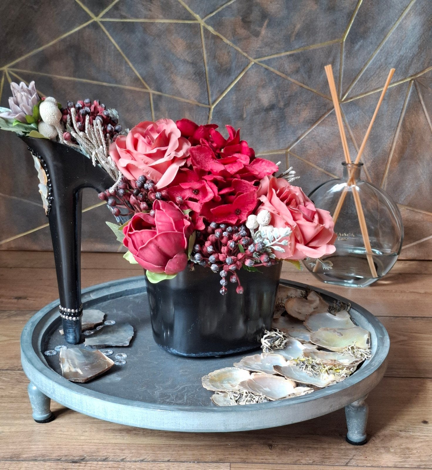 Compleet luxe, uniek, chique arrangement met zijden bloemen, Ophalen, Nieuw, Overige merken, Handgemaakt