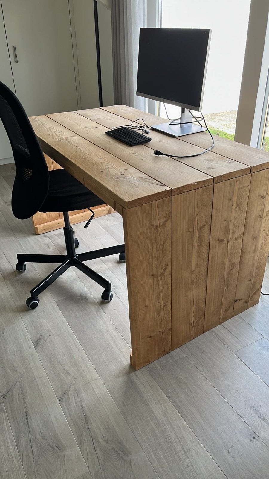 Steigerhouten bureau, Ophalen, Gebruikt, Hout, Bruin