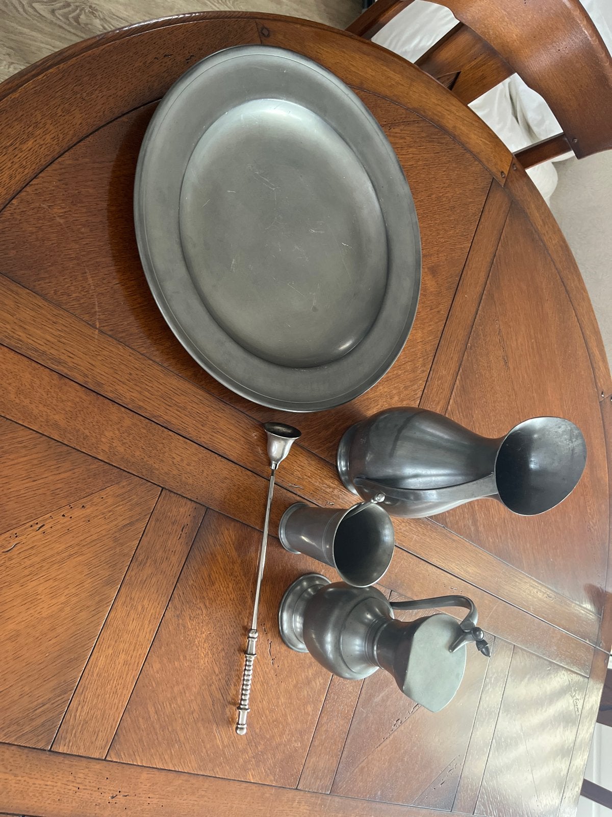 Antiek tinnen servies en accessoires set, Ophalen
