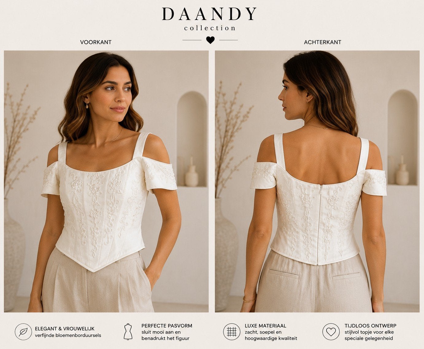 Elegant Off-Shoulder Top met Borduurwerk - Daandy Collection, Kleding | Dames, Tops, Maat 38/40 (M), Wit, Ophalen of Verzenden