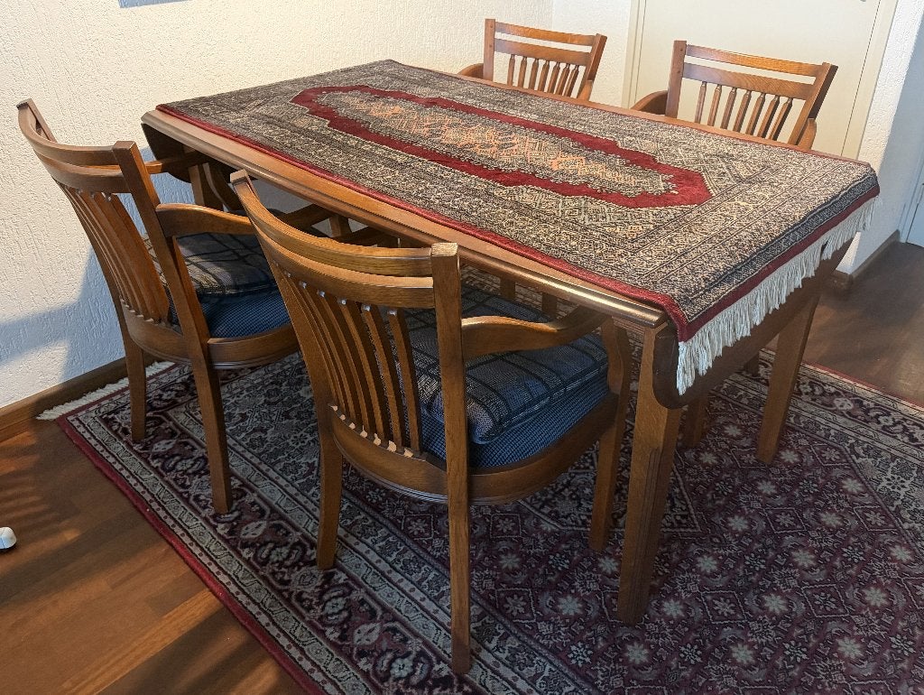 eethoek met 4 armstoelen, Ophalen, Gebruikt, Eikenhout, 50 tot 100 cm