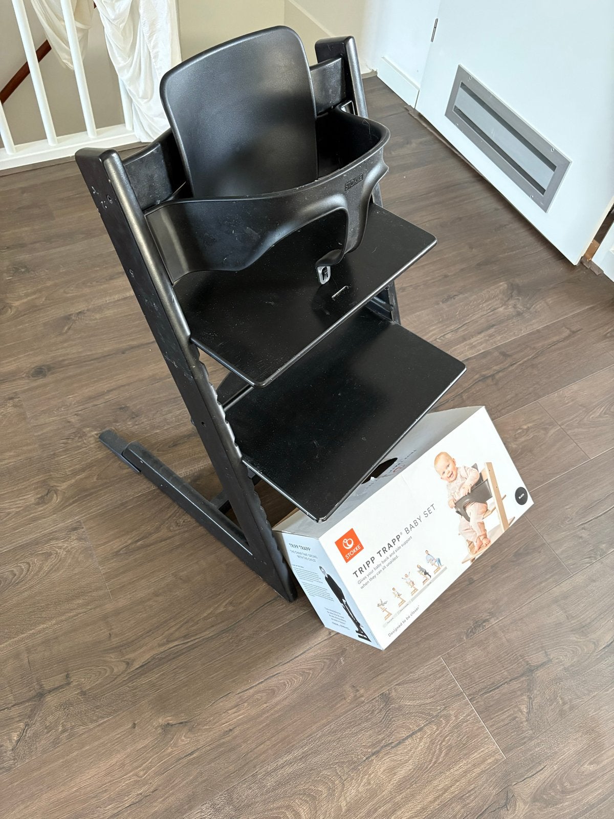 Stokke Tripp Trapp kinderstoel met Baby Set (Zwart), Ophalen, Gebruikt, Meegroeistoel, Aanschuifbaar