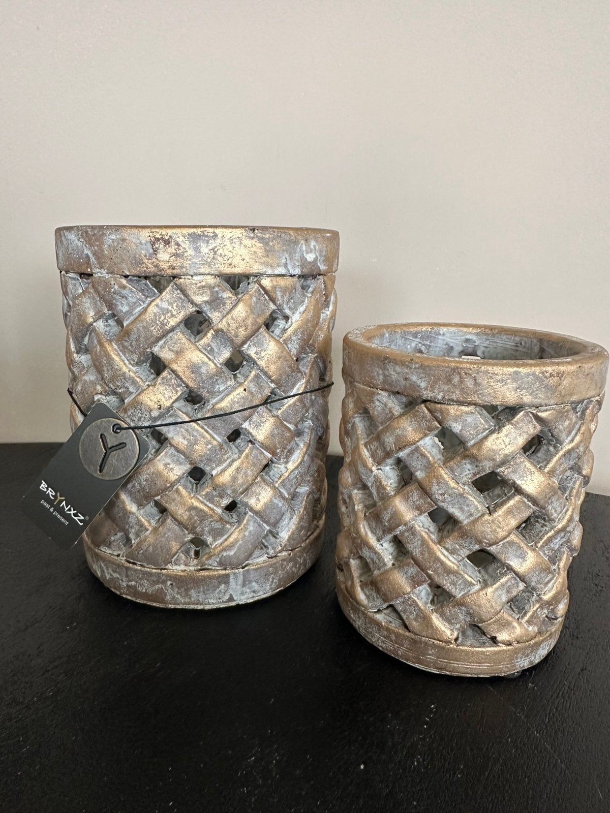 Set van 2 BRYNXZ Kandelaars/Windlichten - Goudkleurig, Verzenden, Nieuw, Overige materialen, Kandelaar