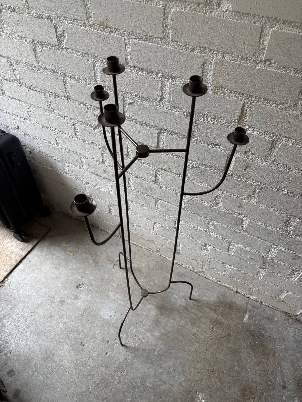 Vintage metalen kandelaar bronskleurig met 3 armen, Antiek en Kunst, Ophalen, Overige materialen