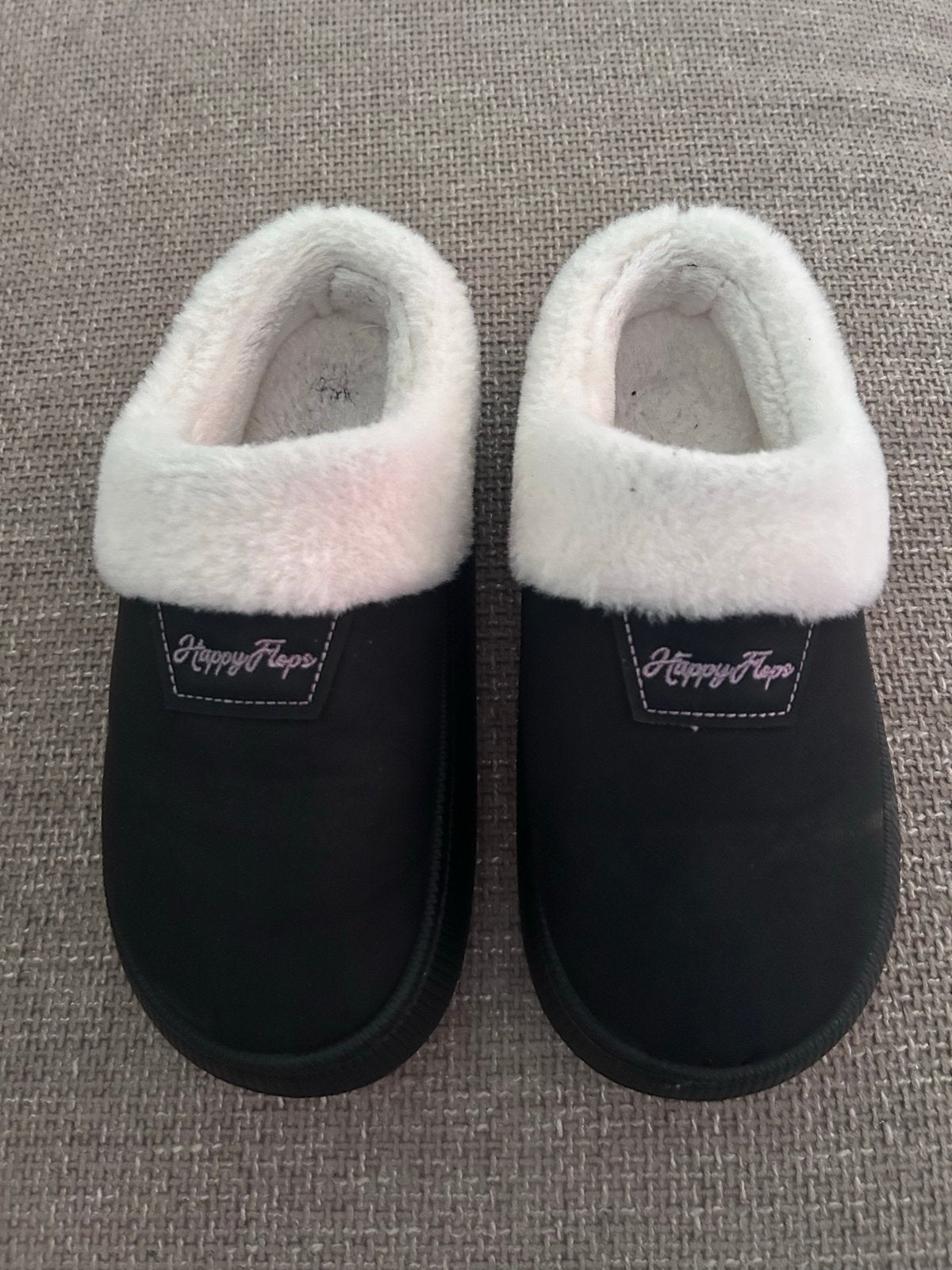 Happy Flops pantoffels maat 42/43, Ophalen of Verzenden, Zo goed als nieuw, Zwart, Pantoffels of Sloffen