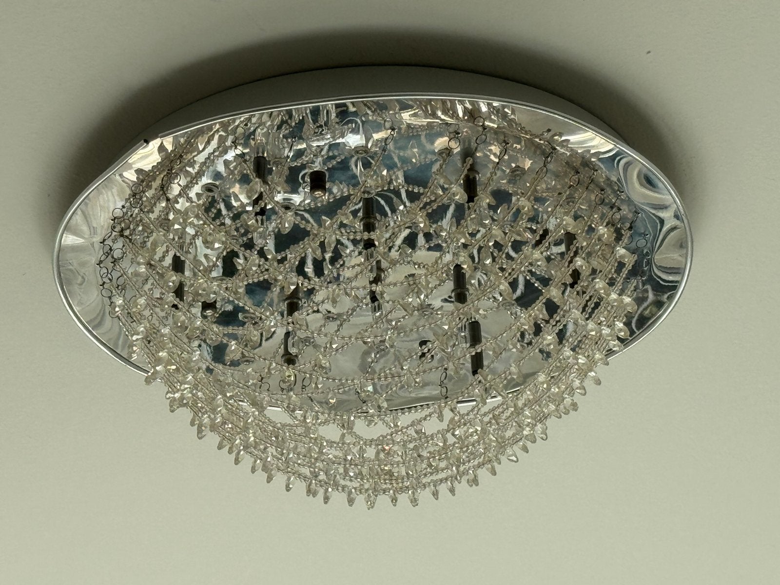 Plafondlamp met kristallen kralen, Ophalen of Verzenden, Zo goed als nieuw, Metaal, E14 (klein)