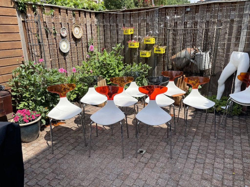 Steampunk by GREEN ITALY 4 stoelen oranje/wit, Ophalen, Overige kleuren, Zeer modern, Zo goed als nieuw