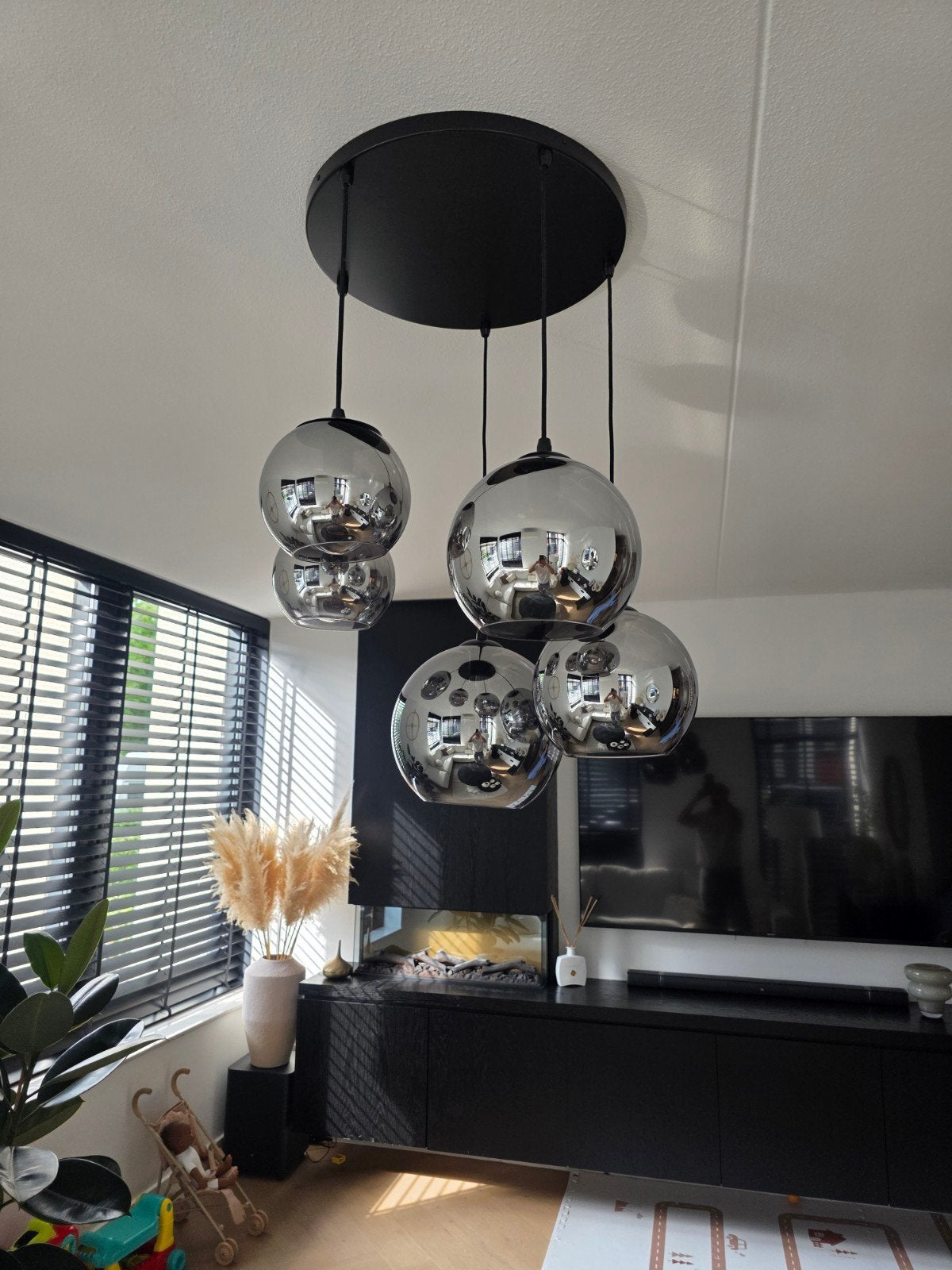 Woonkamer lamp met smoke glazen ballen, Ophalen, Zo goed als nieuw, Glas, Modern, Sfeervol