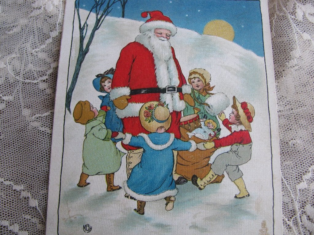 Antieke Gesign, Kaart - Kinderen Dansen Rondom de Kerstman, Verzamelen, Ansichtkaarten | Themakaarten, Verzenden, Voor 1920, Ongelopen