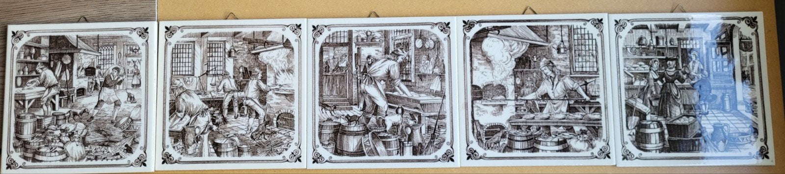 Set van 5 vintage wandtegels 'De Bakkerij' Superieur, Antiek en Kunst, Ophalen of Verzenden