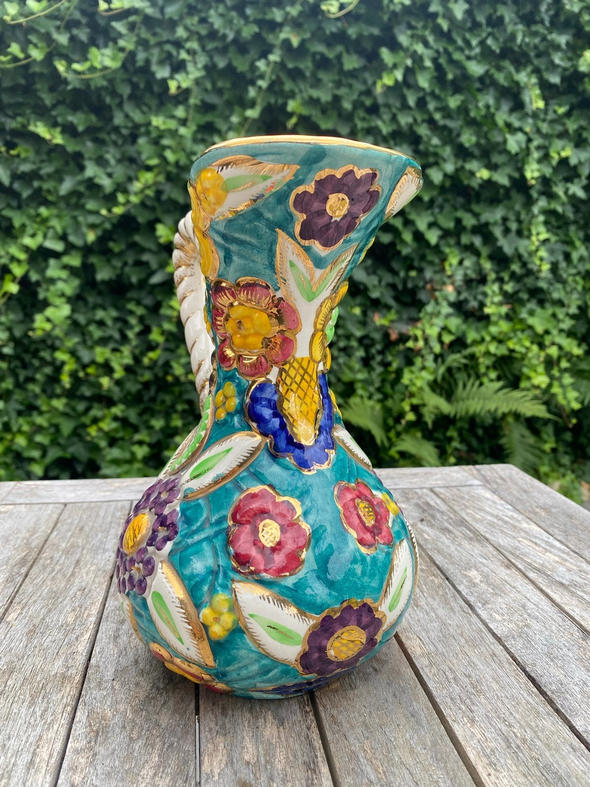 Vintage Majolica kan - Handgeschilderd - Hubert Bequet, Ophalen of Verzenden