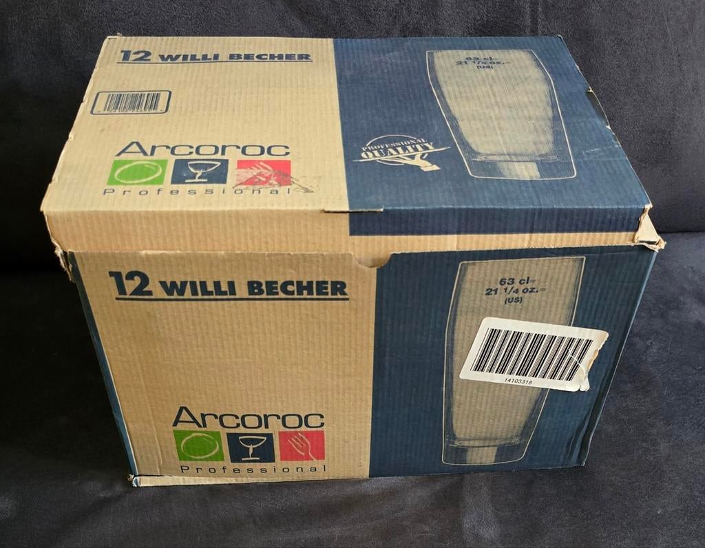 Arcoroc Willi Becher bierglazen 63 cl, doos van 10, Huis en Inrichting, Ophalen of Verzenden, Nieuw