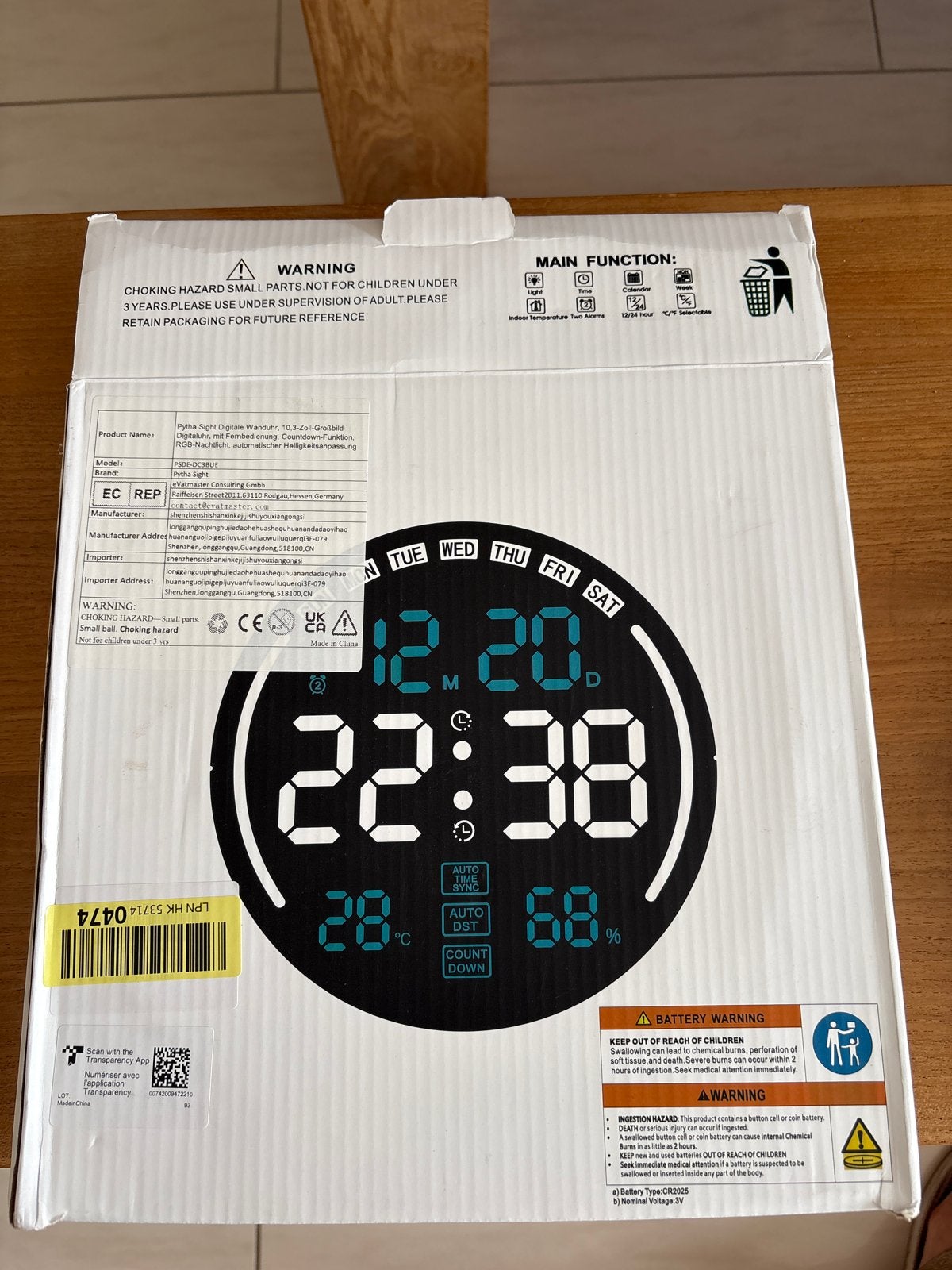 Digitale wandklok / tafelklok afstandsbediening thermometer, Wandklok, Nieuw, Ophalen of Verzenden, Digitaal