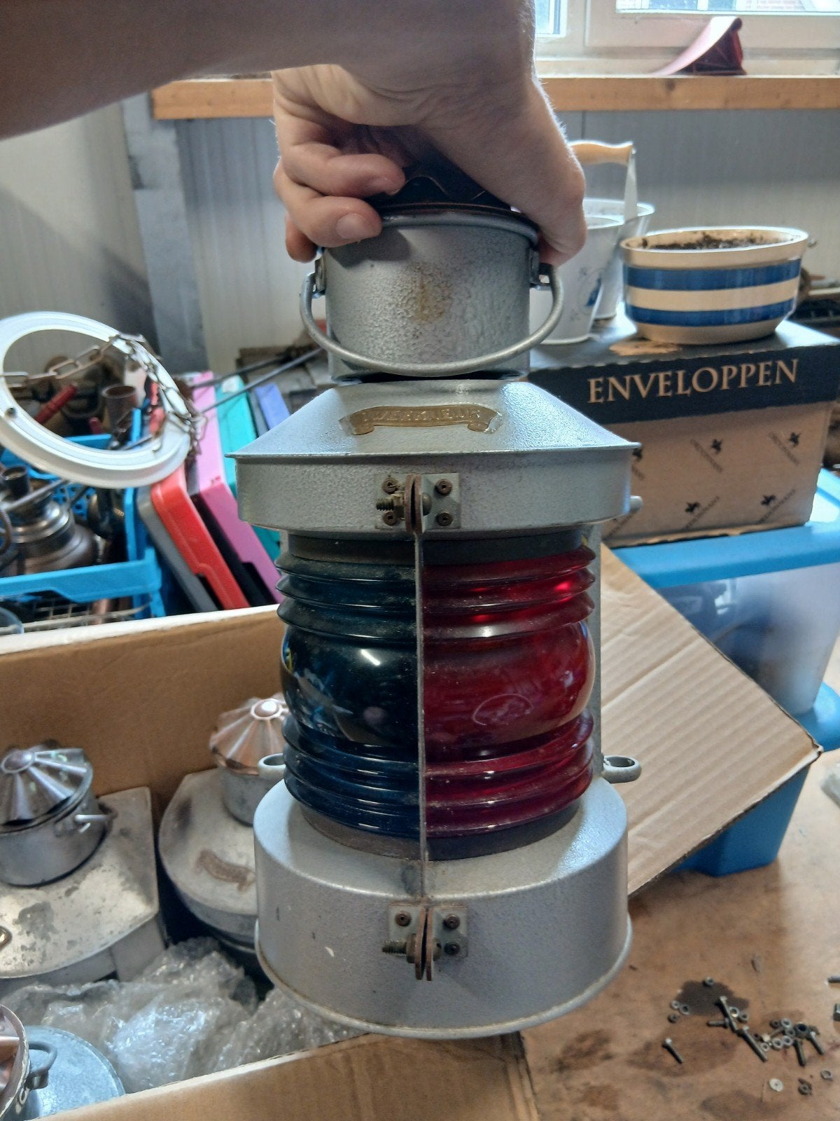 DHR Tweekleur boordlicht scheepslamp met olielamp, Ophalen of Verzenden