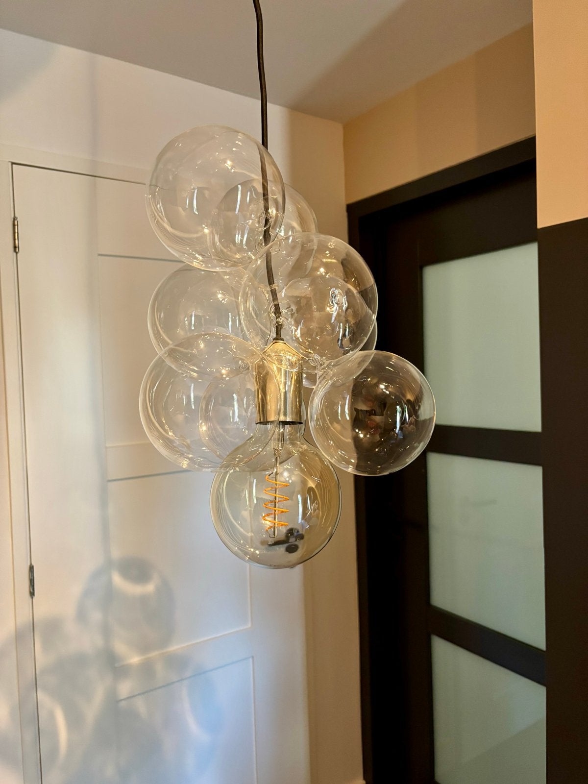 Prachtige hanglamp met glazen bollen, Ophalen of Verzenden, Zo goed als nieuw, Glas, E27 (groot)