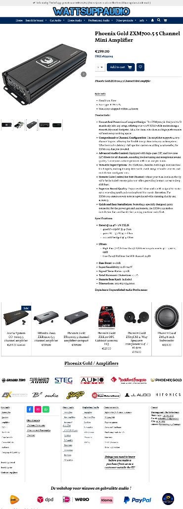 Phoenix Gold ZXM700.5 5 kanaals versteker 700W RMS, Auto diversen, Autospeakers, Hifi-Focus, Aalsmeerderweg 173 1432 CL, Aalsmeer