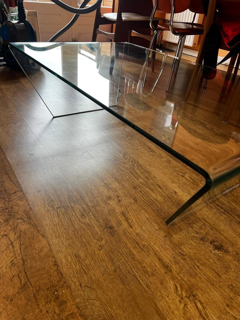 Glazen salontafel, Huis en Inrichting, Tafels | Salontafels, Ophalen, Gebruikt, 100 tot 150 cm, 50 tot 100 cm