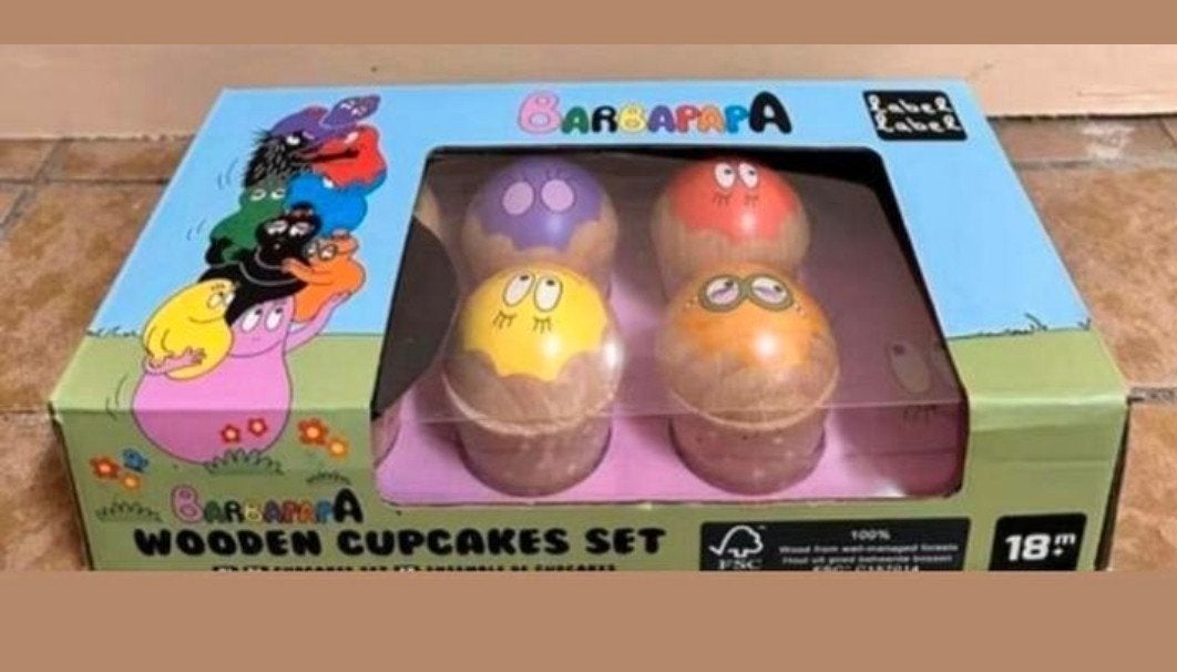 Barbapapa houten cupcakes set met ovenwant en garde, Ophalen of Verzenden, Nieuw, Meubelstuk of Keukentje