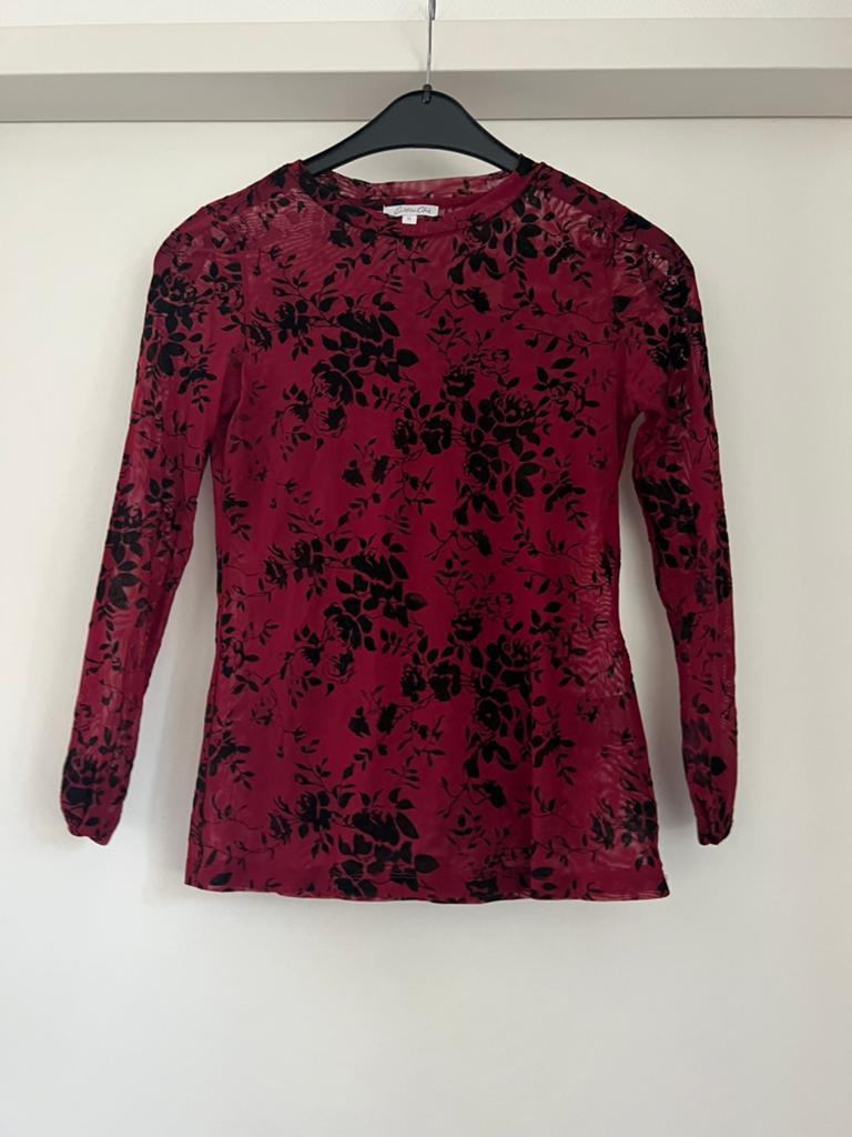 Cotton club rode met zwarte top (licht doorschijnend), Ophalen of Verzenden, Zo goed als nieuw, Rood, Lange mouw